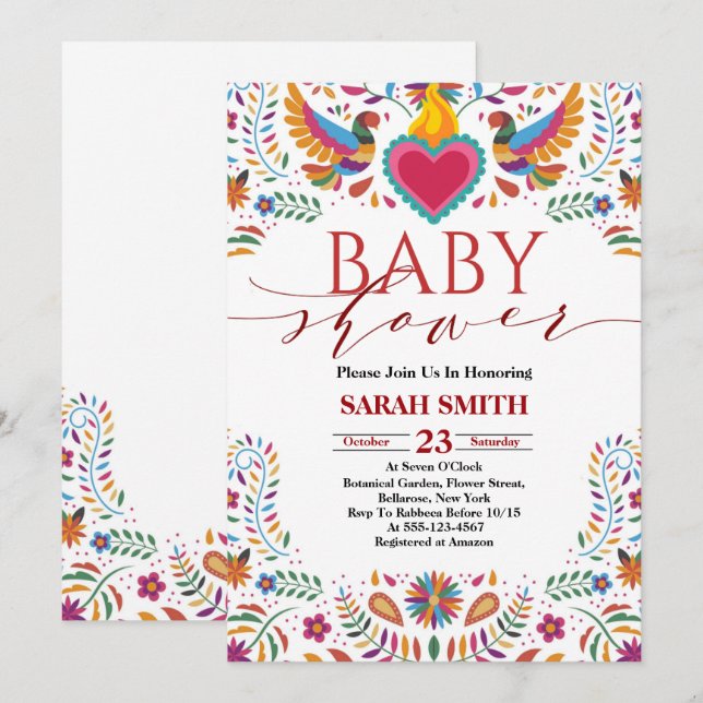 Invitación a Baby Shower de Mexica Fiesta (Anverso / Reverso)