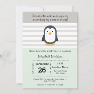 Invitación a Baby Shower de Mint Gray Penguin