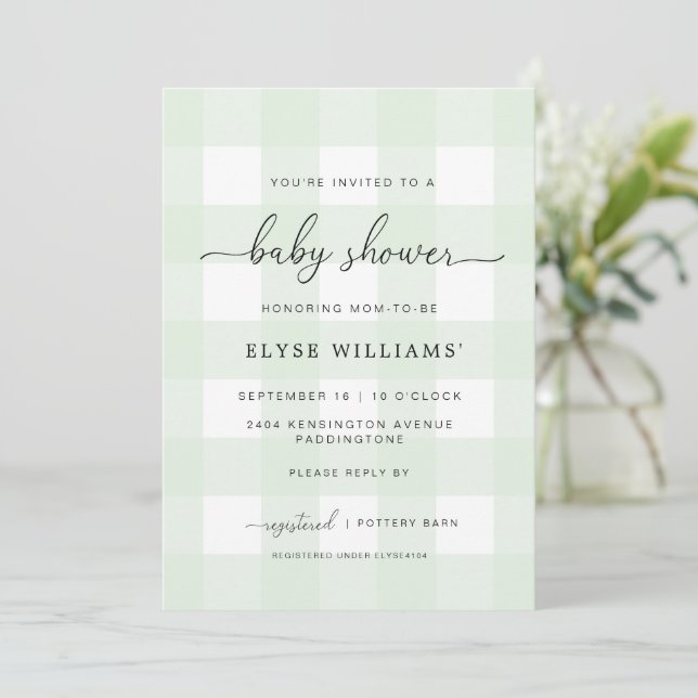 Invitación a Baby Shower de Mint Green Gingham (Anverso de pie)