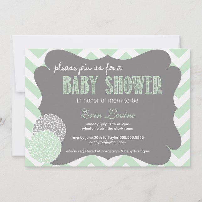 Invitación a Baby Shower de Mint Moda Chevron (Anverso)