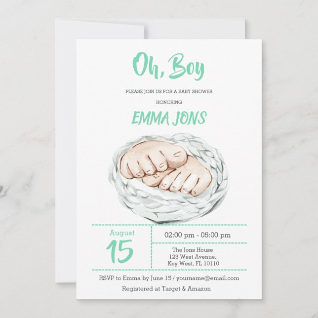 Invitación a Baby Shower de Minty Boy (Anverso)