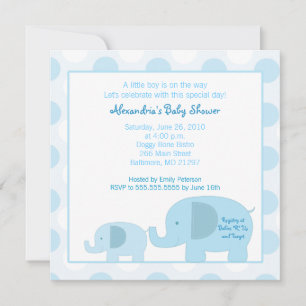 Invitación a Baby Shower de Mod Blue Elephants Squ