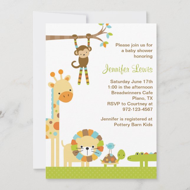 Invitación a Baby Shower de Mod Jungle Safari (Anverso)