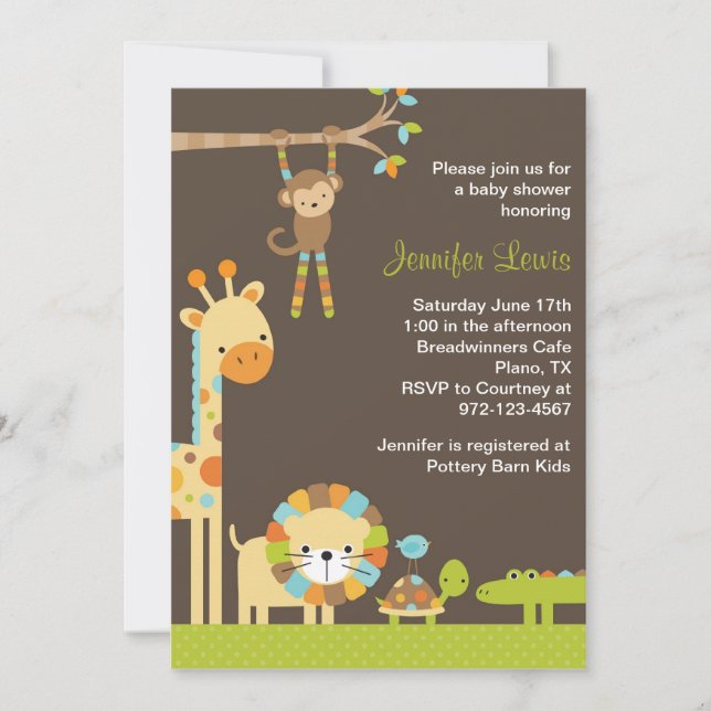 Invitación a Baby Shower de Mod Jungle Safari (Anverso)