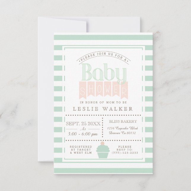 Invitación a Baby Shower de moda Bakery (Anverso)