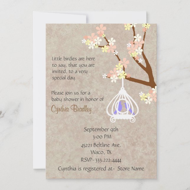 Invitación a Baby Shower de Moda Birdcage (Anverso)