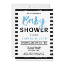 Invitación a Baby Shower de moda Black Stripes Blu