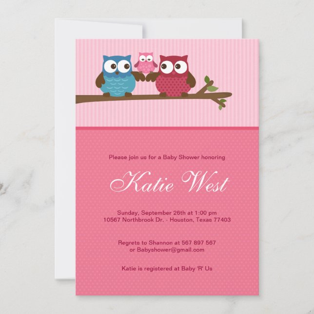 Invitación a Baby Shower de Moda Owls (Anverso)