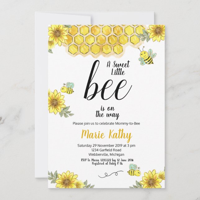 Invitación a Baby Shower de Mommy-to-Bee (Anverso)