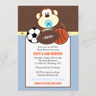 Invitación a Baby Shower de mono de deporte de la