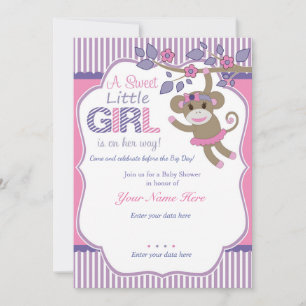 Invitación a Baby Shower de mono de pavo rosado mo