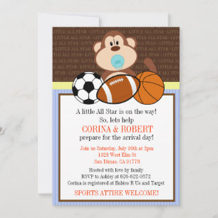 Invitación a Baby Shower de mono deportivo