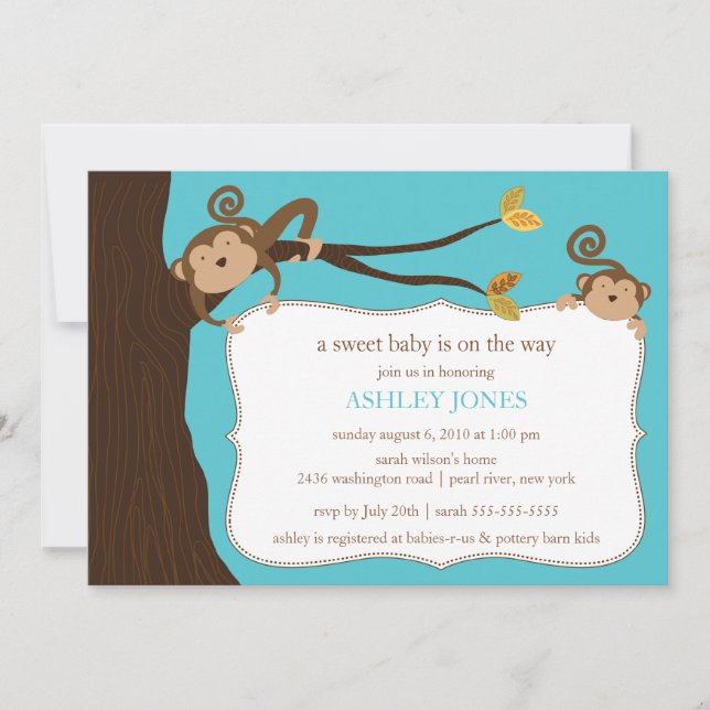Invitación a Baby Shower de mono Safari (Anverso)