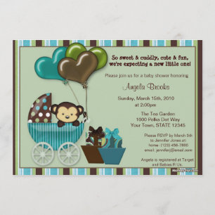 Invitación a Baby Shower de mono VERDE AZULADA
