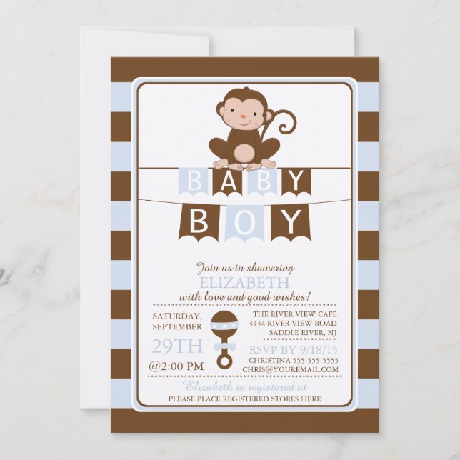 Invitación a Baby Shower de monos Cazari (Anverso)