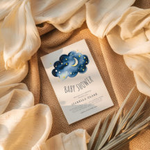 Invitación a Baby Shower de Moon and Stars Boy