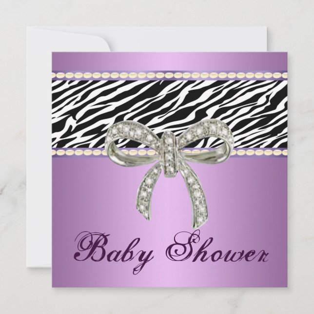 Invitación a Baby Shower de morado de diamantes de (Anverso)