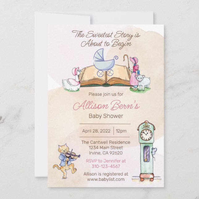 Invitación a Baby Shower de Mother Goose (Anverso)