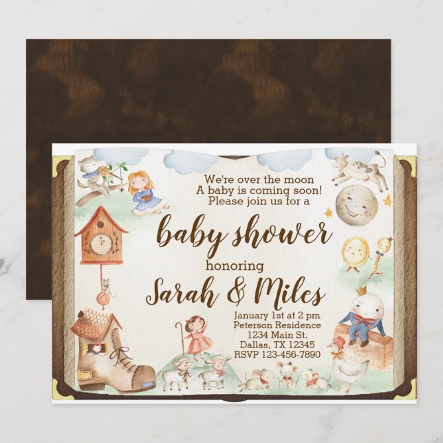 Invitación a Baby Shower de Mother Goose (Anverso / Reverso)