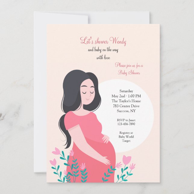 Invitación a Baby Shower de mujer embarazada (Anverso)