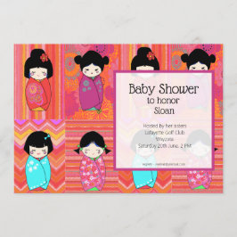 Invitación a Baby Shower de muñecas kokeshi