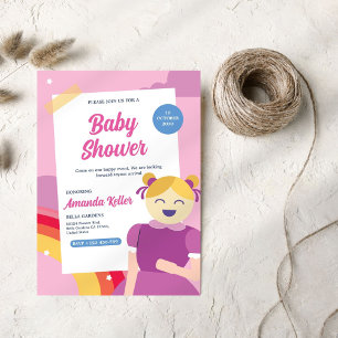 Invitación a Baby Shower de muñecas rosadas
