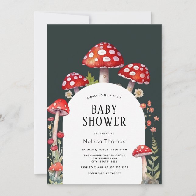 Invitación a Baby Shower de Mushroom Cottage Woodl (Anverso)