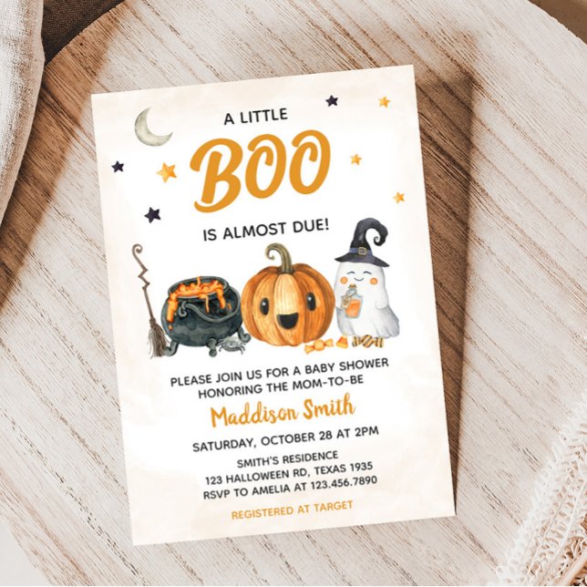 Invitación a Baby Shower de naranja A Little Boo (Ghost Halloween Baby Shower Invitation)