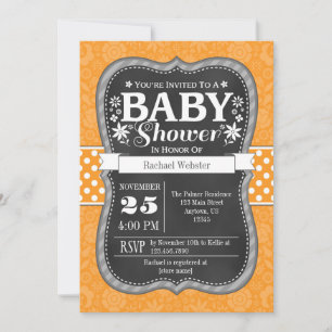 Invitación a Baby Shower de naranja Chalkboard Flo