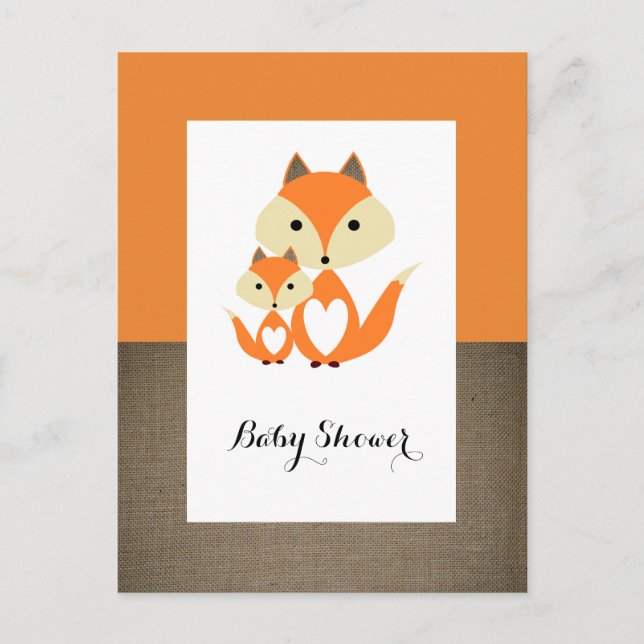 Invitación a Baby Shower de naranja Fox Burlap (Anverso)