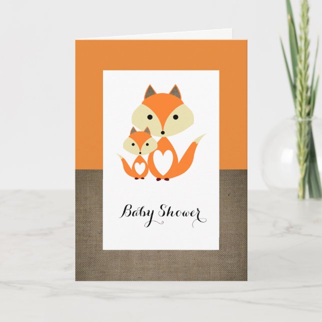Invitación a Baby Shower de naranja Fox Burlap (Anverso)
