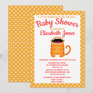 Invitación a Baby Shower de naranja Little Monster