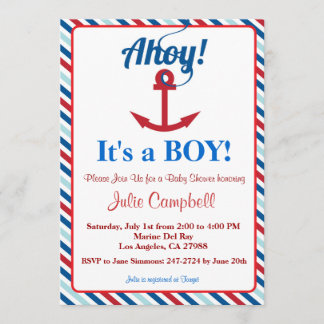 Invitación a Baby Shower de Nautical Ahoy Boy