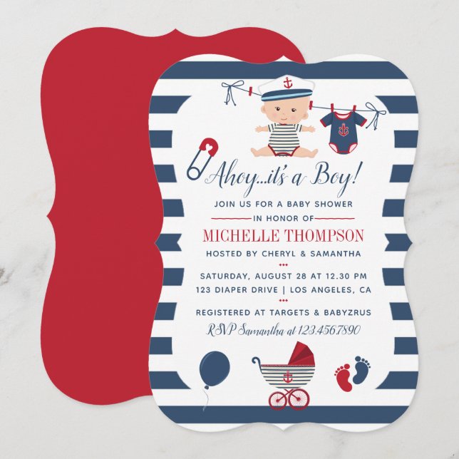 Invitación a Baby Shower de Nautical Boy (Anverso / Reverso)