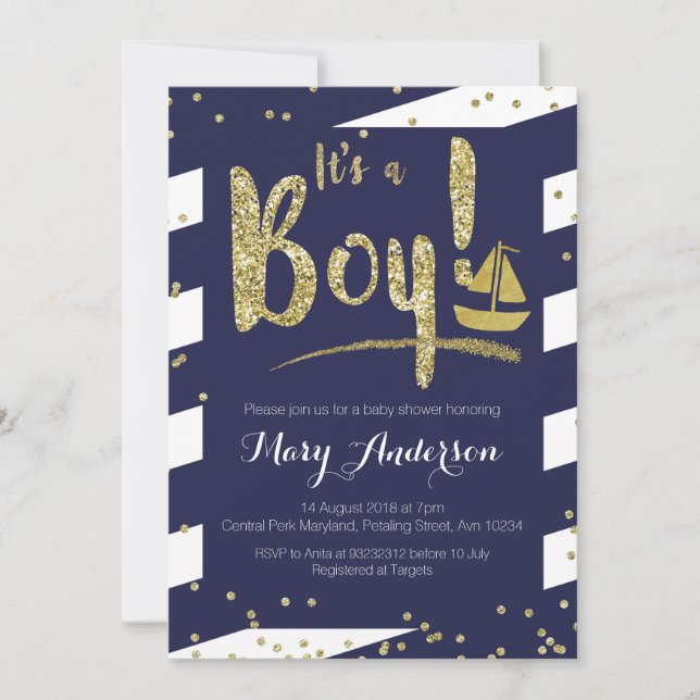 Invitación a Baby Shower de Nautical Boy (Anverso)