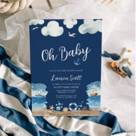 Invitación a Baby Shower de Nautical Oh Baby Navy