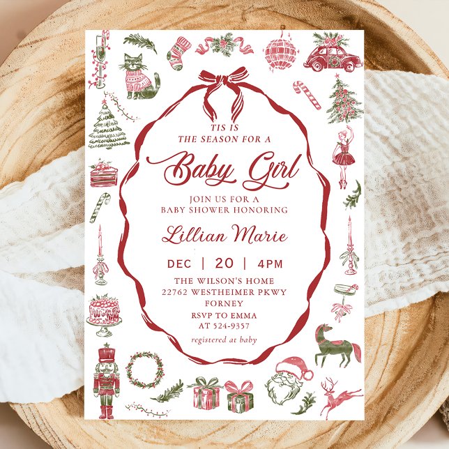 Invitación a baby shower de Navidad con lazo rojo (Subido por el creador)