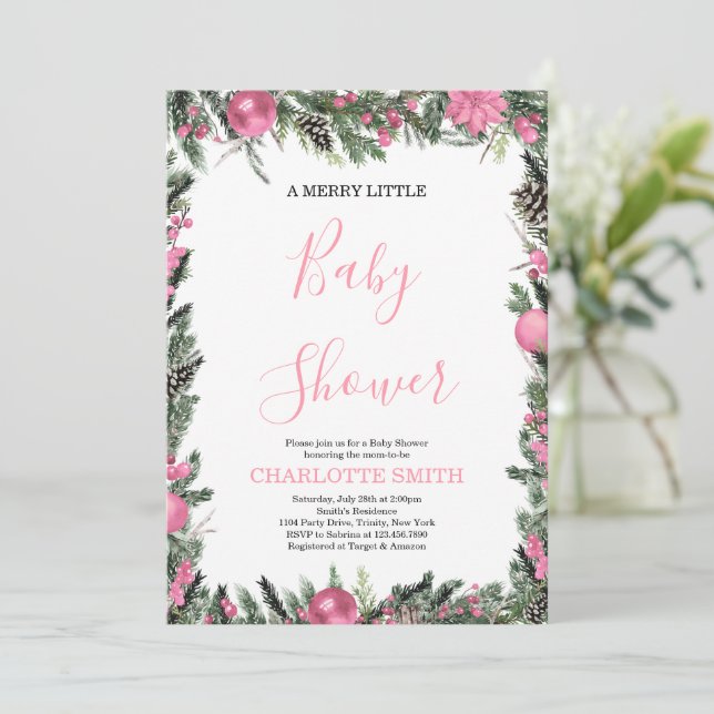 Invitación a Baby Shower de Navidad Es una Niña (Anverso de pie)