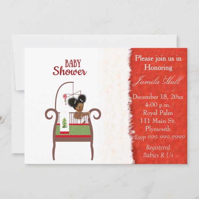 Invitación a Baby Shower de Navidades afroamerican (Anverso)