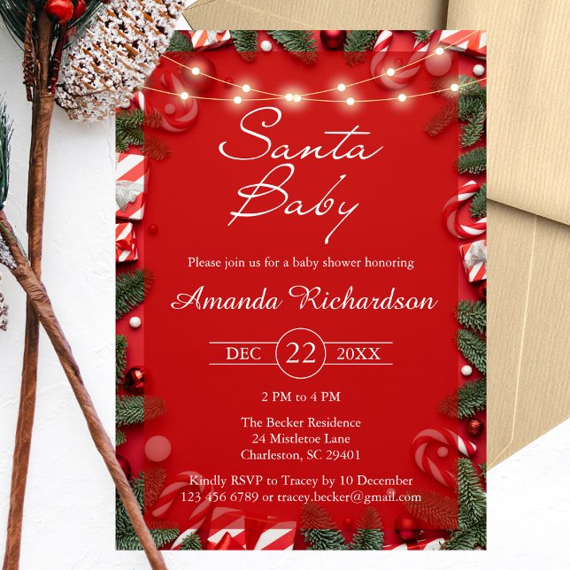Invitación a Baby Shower de Navidades de bebé de S (Santa Baby Christmas Baby Shower Invitation)