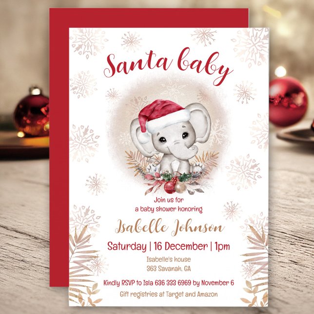 Invitación a Baby Shower de Navidades de bebé de S (Santa Baby Elephant Boy Baby Shower Invitation)