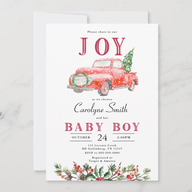Invitación a Baby Shower de Navidades de camiones  (Anverso)