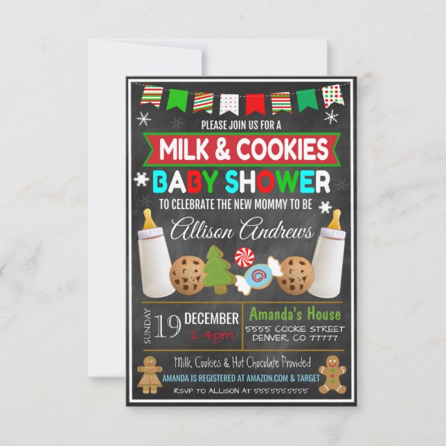 Invitación a Baby Shower de navidades Leche y cook (Anverso)