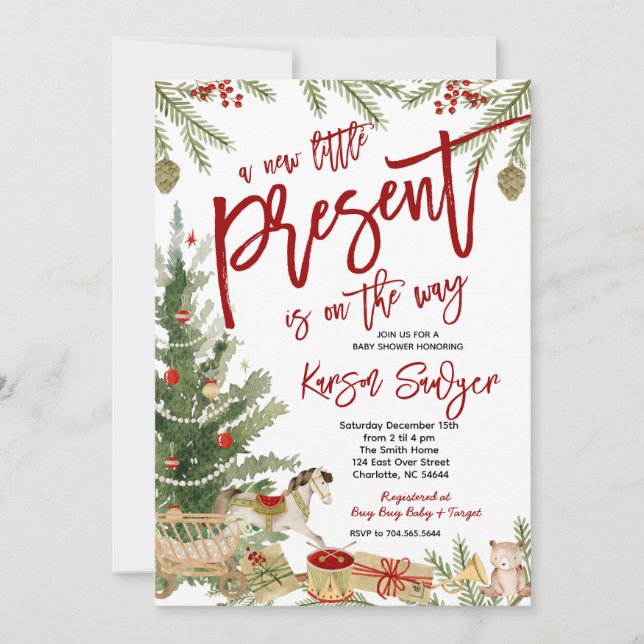 Invitación a Baby Shower de navidades, nuevo prese (Anverso)
