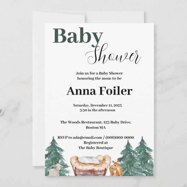 Invitación a Baby Shower de Navidades verdes (Anverso)