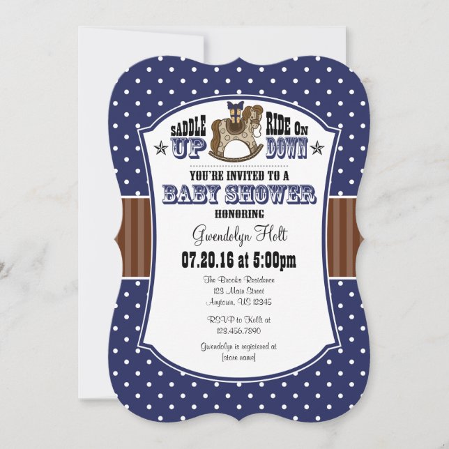 Invitación a Baby Shower de Navy Blue Brown Cowboy (Anverso)