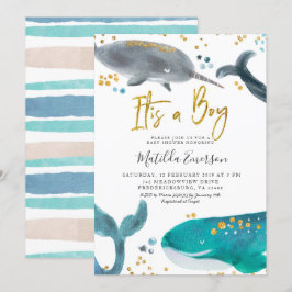 Invitación a Baby Shower de Navy Blue Oh Baby Whal