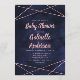 Invitación a Baby Shower de Navy Blue & Rosa Gold