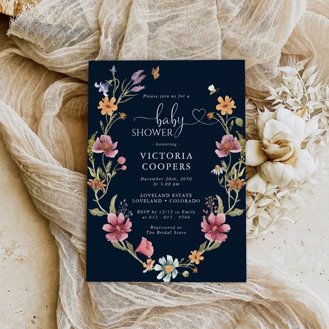 Invitación a Baby Shower de Navy Blue Wildflower (Subido por el creador)