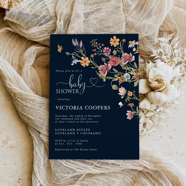 Invitación a Baby Shower de Navy Blue Wildflower (Subido por el creador)